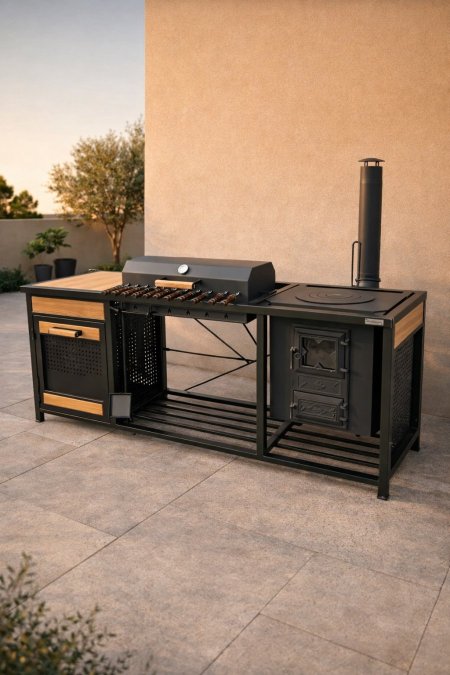 شواية “المطبخ الحديدي” مع صوبة ومدخنة